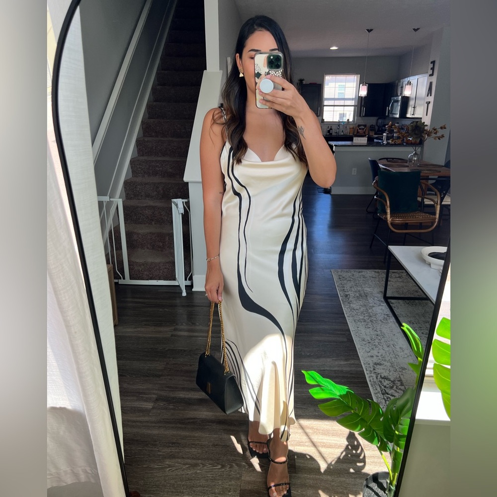 Mango Cream and Black Patterned Dress